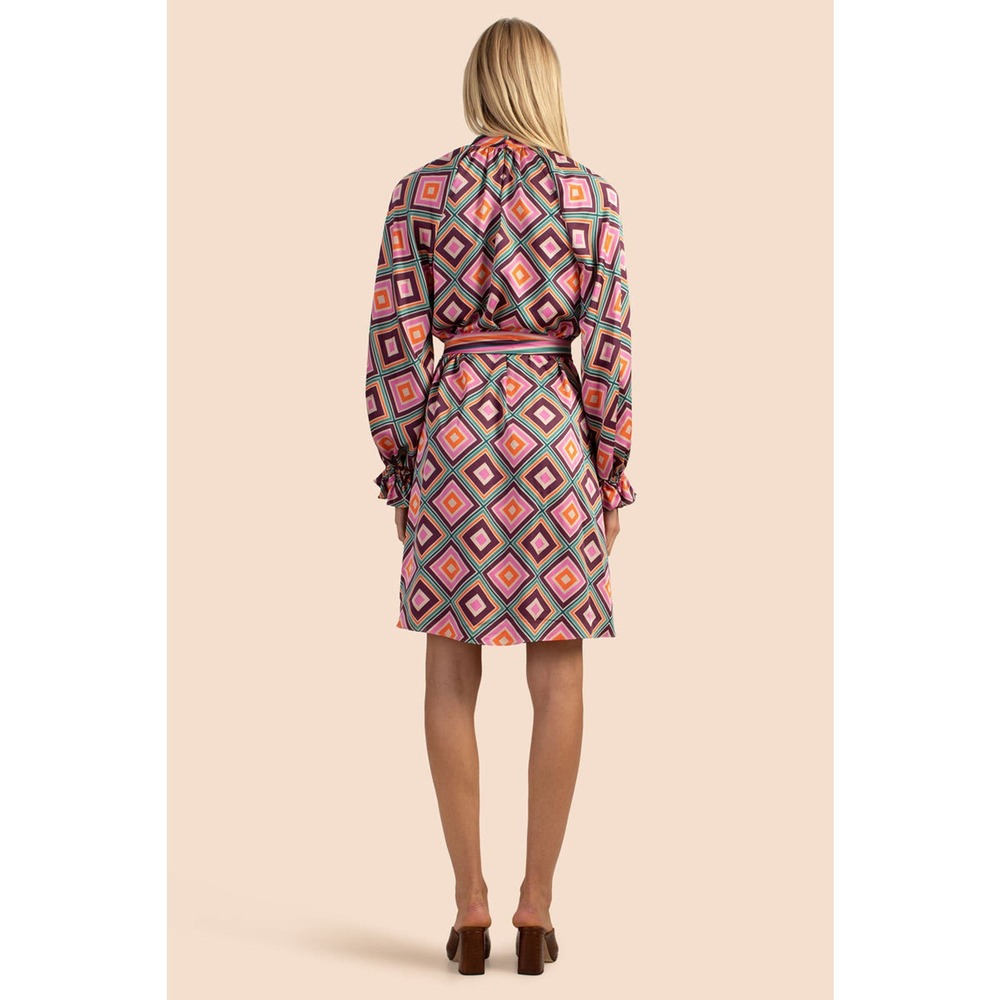 Trina Turk Sunburst Dress Dramatic Shirtdress Brookhaven Satin Georgette sz M - Picture 3 of 6